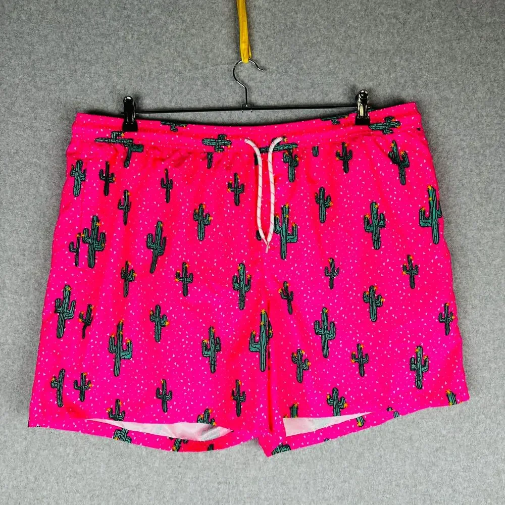 No Boundaries Mens Sz‎ 2XL 44-46 Swim Trunks Lined Pink Cactus Pockets